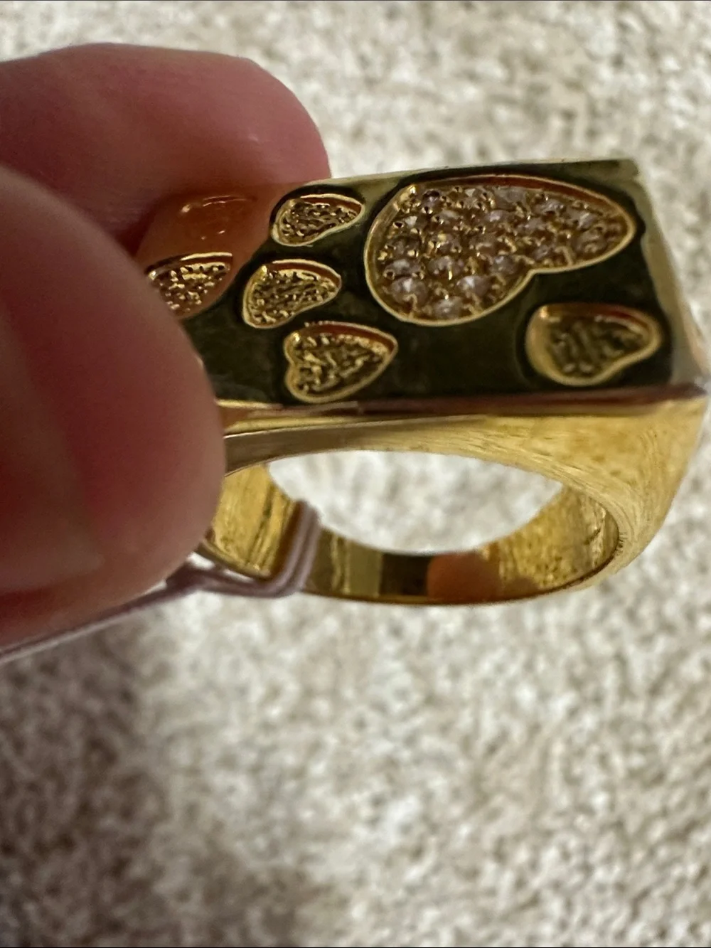 Gold Heart Pavé Square Statement Ring - Women's Jewelry